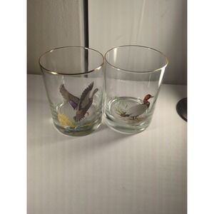 Ned Smith 22K Gold Rim Waterfowl  Double Old-Fashioned Glasses, 13.5-Ounce, 2